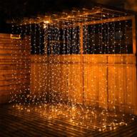 🌞 jar-owl solar curtain string lights: waterproof 9.8ft9.8ft 300 led, 8 modes for home/garden/patio, wedding/christmas party - warm white логотип