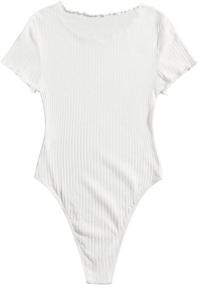 img 3 attached to Romwe Womens Ribbed Lettuce Bodysuit