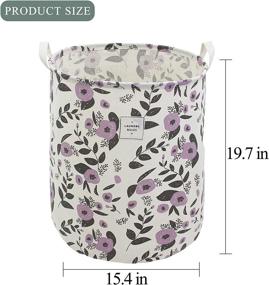 img 3 attached to Purple Floral Printing Large Laundry Hamper for Baby Girls Kids Toys Clothes Organizer - Mziart Collapsible Laundry Basket, Foldable Storage Bin with Handles, Waterproof Canvas Nursery Storage Basket