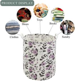 img 2 attached to Purple Floral Printing Large Laundry Hamper for Baby Girls Kids Toys Clothes Organizer - Mziart Collapsible Laundry Basket, Foldable Storage Bin with Handles, Waterproof Canvas Nursery Storage Basket