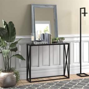 img 1 attached to 🌟 Stylish Henn&Hart Modern Console Table: Blackened Bronze Design with Glass Top and Shelf