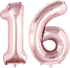 img 1 attached to 🎈 GOER 42 Inch Number 16 Balloons – Rose Gold Sweet 16 Party Supplies and Decorations