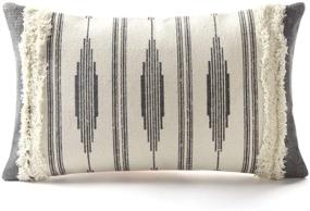 img 4 attached to 🌿 Boho Decorative Pillow Covers: Grey Nordic Print, 12X20 inch, Geometric Stripes - Sofa, Bedroom, Farmhouse