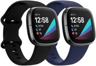 🔗 liwin 2-пакет спортивных ремешков для fitbit sense/versa 3 - совместимая силиконовая замена каишки для смарт-часов sense - женские мужские - s-(5.7&#34; - 7.4&#34;) - черный/полуночно-синий логотип