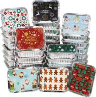 🎁 christmas foil containers with lid - 40 pieces, 8 holiday designs | small gift bags santa sacks – 7"x5.5"x2 logo