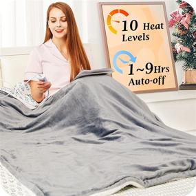 img 4 attached to 🔥 Mia&Coco Electric Heated Blanket Throw: Fast Heating, 10 Levels, Auto-Off Timer, LED Display | Grey Flannel Sherpa - 50"x60" for Home Office Use