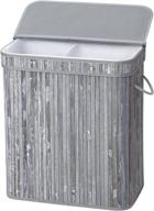 🧺 songmics double laundry hamper with lid, divided laundry basket with handles, bamboo hamper with liner for laundry room, bedroom, 100l, distressed gray - ulcb64gw logo