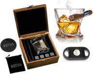 🥃 whiskey cigar glasses set with side mounted cigar holder, 10 oz + whisky chilling stones and accessories in wooden box - ideal scotch bourbon gift for dad, husband - perfect for father's day, birthday by bezrat logo