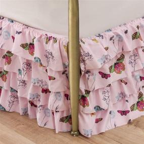 img 4 attached to 🦋 WestWeir Pink Ruffle Bed Skirts with Split Corners - 3 Side Coverage, 15 Inch Tailored Drop - Elegant Waterfall 4 Layer Ruffled Design - Butterfly Pattern - California King Size - Pink