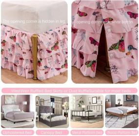 img 2 attached to 🦋 WestWeir Pink Ruffle Bed Skirts with Split Corners - 3 Side Coverage, 15 Inch Tailored Drop - Elegant Waterfall 4 Layer Ruffled Design - Butterfly Pattern - California King Size - Pink