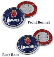 saab front bonnet + rear boot car emblem badge sticker - benzee am11 2pcs set (blue) logo