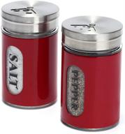 yeephenyeevee stainless steel and glass salt and pepper shakers – red, adjustable pour holes logo