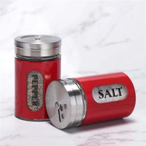 img 2 attached to YEEPHENYEEVEE Stainless Steel and Glass Salt and Pepper Shakers – Red, Adjustable Pour Holes