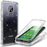 📱 cricket ovation and at&amp;t radiant max (u705ac/u705aa) nznd case - full-body protective shockproof rugged bumper cover with built-in screen protector, impact resist durable case - crystal glitter clear logo