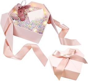img 4 attached to Heart-Shaped Pink Birthday Gift Box with Bow and Lid - Includes Card, Ribbon, Foam Balls for Slime, Mini Plush Bunny, and LED Light String
