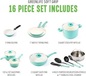 img 3 attached to 🍳 Набор посуды GreenLife Soft Grip из 16 предметов: Здоровая керамическая нелипкая сковорода и кастрюли в бирюзовом цвете для легкого приготовления пищи.