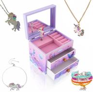 enchanting princess/unicorn wooden musical jewelry box for girls with matching necklace and bracelet set - purple unicorn4 logo