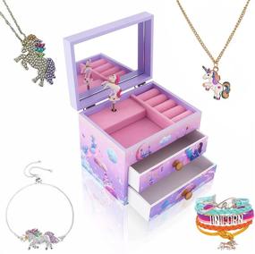 img 4 attached to Enchanting Princess/Unicorn Wooden Musical Jewelry Box for Girls with Matching Necklace and Bracelet Set - Purple Unicorn4