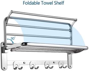 img 2 attached to 🧺 Hoonex 24-Inch Foldable Towel Rack for Bathroom Wall, Towel Shelf with Hooks and Adjustable Bar, 304 Stainless Steel Towel Holder, Polished Silver Finish