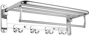 img 4 attached to 🧺 Hoonex 24-Inch Foldable Towel Rack for Bathroom Wall, Towel Shelf with Hooks and Adjustable Bar, 304 Stainless Steel Towel Holder, Polished Silver Finish