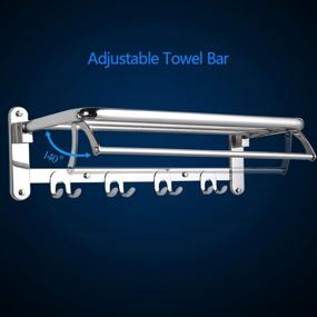 img 1 attached to 🧺 Hoonex 24-Inch Foldable Towel Rack for Bathroom Wall, Towel Shelf with Hooks and Adjustable Bar, 304 Stainless Steel Towel Holder, Polished Silver Finish