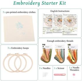 img 3 attached to 🌸 Beginner Embroidery Kit - Harimau 3 - Floral Plant Pattern - Cross Stitch Kits with Stamped Embroidery Cloth, 3 Embroidery Hoops, Color Threads, and Embroidery Kits