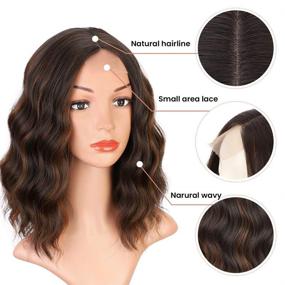 img 3 attached to Short Wavy Bob Wig for Women - Dark Brown Synthetic Highlighted Shoulder Length Middle Part Wig, Natural-Looking Hairpiece for Daily & Party Use