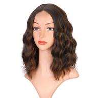 short wavy bob wig for women - dark brown synthetic highlighted shoulder length middle part wig, natural-looking hairpiece for daily & party use logo