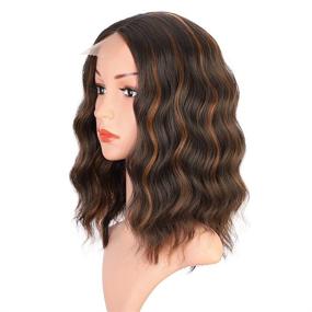 img 2 attached to Short Wavy Bob Wig for Women - Dark Brown Synthetic Highlighted Shoulder Length Middle Part Wig, Natural-Looking Hairpiece for Daily & Party Use