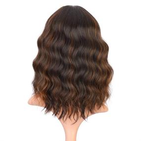 img 1 attached to Short Wavy Bob Wig for Women - Dark Brown Synthetic Highlighted Shoulder Length Middle Part Wig, Natural-Looking Hairpiece for Daily & Party Use