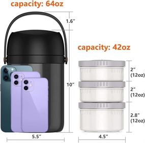 img 1 attached to 🍱 Большая термос-контейнер на 64 унций для горячей пищи 8 часов, Runkrin - термос с изолированными термосмешками на 3 уровня с протечкой, вакуумный банка для пищи из нержавеющей стали для супа, удобное хранение для пикника для мужчин и женщин (не подходит для детей)