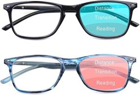 img 4 attached to 🤓 2-Pack Blue Light Blocking Progressive Multifocus Reading Glasses for Men and Women - Spring Hinge Progressive Readers