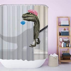 img 2 attached to 🦖 Faitove Funny Bathing Dinosaur Shower Curtain for Kids - Cute Cartoon Raptor Design - Polyester Waterproof Cloth Decor with Hooks - Ideal for Boys and Girls - 71"(W) x 71"(H)