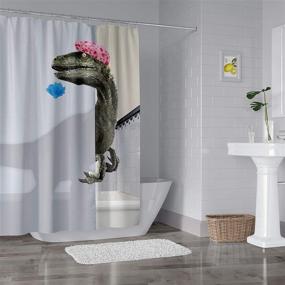img 3 attached to 🦖 Faitove Funny Bathing Dinosaur Shower Curtain for Kids - Cute Cartoon Raptor Design - Polyester Waterproof Cloth Decor with Hooks - Ideal for Boys and Girls - 71"(W) x 71"(H)