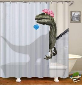 img 4 attached to 🦖 Faitove Funny Bathing Dinosaur Shower Curtain for Kids - Cute Cartoon Raptor Design - Polyester Waterproof Cloth Decor with Hooks - Ideal for Boys and Girls - 71"(W) x 71"(H)