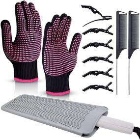 img 4 attached to 🔥 Professional Heat Gloves for Hair Styling - Morgles 2Pcs Resistant Gloves, Silicone Heat Mat, 6pcs Hair Clips & 2pcs Styling Comb for Curling Iron Wands & Flat Iron