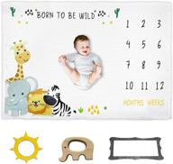 👶 плед для младенца bubbee baby milestone safari - фланелевый флисовый плед для мальчиков и девочек, плед для месячных майлстоунов с маркером - подарки для новорожденных на фотосъемку - большой размер 40 "x 60 логотип