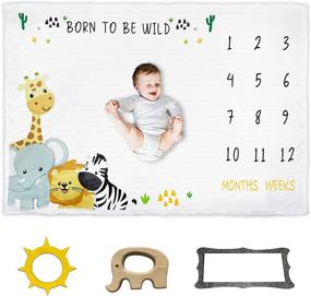 img 4 attached to 👶 Bubbee Baby Milestone Blanket Safari - Flannel Fleece Blanket for Boys and Girls, Month Baby Milestone Blanket with Marker - Newborn Gifts for Photography - Large 40&#34; x 60&#34;