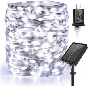 img 4 attached to 🌟 164FT Solar LED String Lights, 400 LED Fairy String Lights with 8 Lighting Modes, Dimmable Copper Wire Lights with Remote Control for Outdoor Garden, Fence, Party, Wedding - Cool White, Speclux