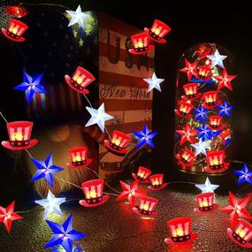 img 4 attached to Gdithy 4th of July Decorations Lights: 13ft 40 LEDs Red White Blue Stars and American Flag Hat String Lights - Waterproof Fairy Lights for Independence Day Memorial Day Patriotic Decor - 8 Modes