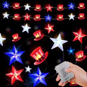 img 3 attached to Gdithy 4th of July Decorations Lights: 13ft 40 LEDs Red White Blue Stars and American Flag Hat String Lights - Waterproof Fairy Lights for Independence Day Memorial Day Patriotic Decor - 8 Modes