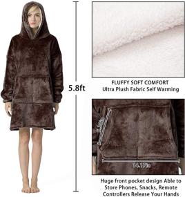 img 1 attached to 🧥 Tormays Large Brown Oversized Flannel Blanket with Long Sleeves – Cozy Wearable with Front Pocket, Sherpa Fleece Lining for Adults, Teens, and Children (33 inch)