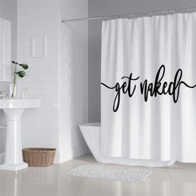 img 4 attached to 🚿 Zengmei 70x70 inches Get Naked Shower Curtain Set: Funny Quote, Waterproof Polyester, 12 Hooks (White)