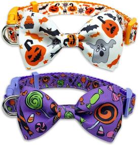 img 4 attached to Spooktacular 2 Pack Halloween Dog Collar Set: Festive Jack-O-Lantern and Candy Corn Design with Bowtie for Dogs of All Sizes