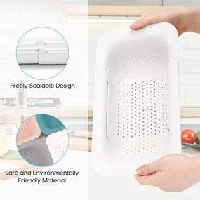 img 1 attached to 🥦 Extendable Sink Colander Strainer Basket for Fruits, Vegetables, Pasta, Noodles, and More - Over Sink Drainer for Space Saving and Portability (White)