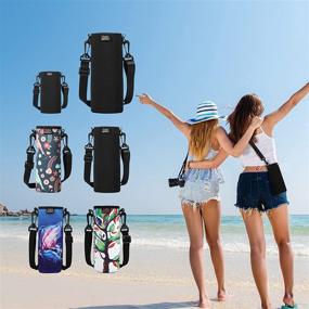 img 1 attached to Nuovoware Water Bottle Carrier: Insulated Neoprene Holder Bag for 750ML Bottles - Adjustable Shoulder Strap, Ideal for Hiking, Men, Women, Kids - Black