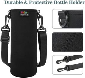 img 2 attached to Nuovoware Water Bottle Carrier: Insulated Neoprene Holder Bag for 750ML Bottles - Adjustable Shoulder Strap, Ideal for Hiking, Men, Women, Kids - Black