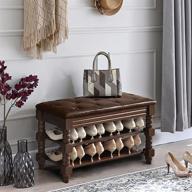 🛋️ vintage dark brown entryway shoe bench with cushion, 3-tier storage organizer rack, soft leather seating cushion, thicked roman column design - 31.5-inch logo