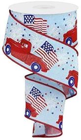 img 1 attached to 🚛 Patriotic Vintage Truck Wired Edge Ribbon - 2.5" x 10 Yards (Pale Blue): Show Your American Spirit in Style!