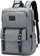 🎒 vintage grey laptop backpack with charging port - stylish college bookbag for women and men - anti-theft travel backpack for 15.6 inch laptops logo